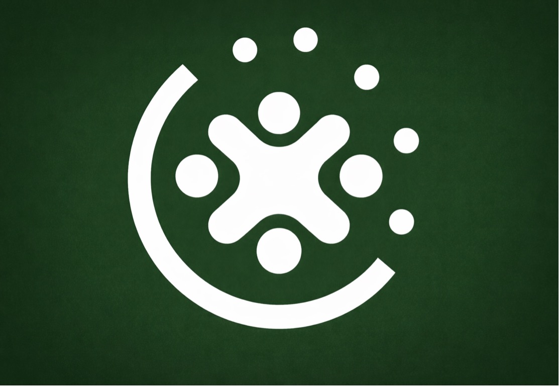 X sign with four white circles inside a white circle with dotted and non dotted boundaries.